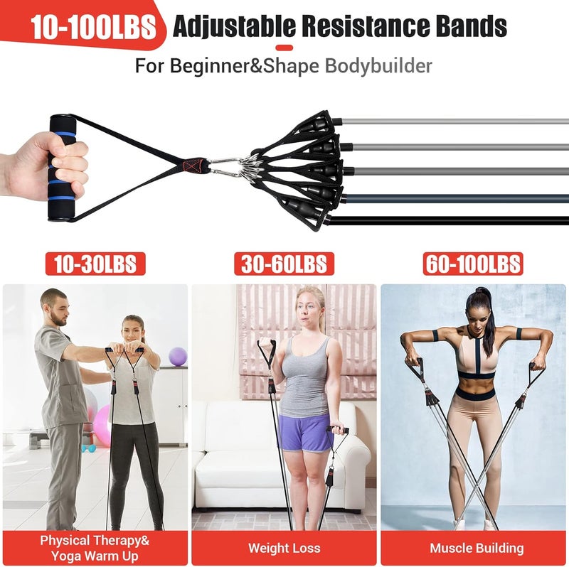 COFOF Resistance Bands with Handles for Women, 5 Level Exercise Bands Workout Bands for Physical Therapy, Yoga, Pilates, Door Anchor, Storage Pouch - Image 2